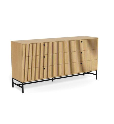 Komoda Albany - Rama z melaminy dębowej Podstawa stalowa matowo czarna 157,9x40x80,4 cm
