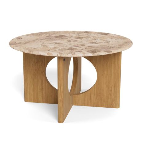 Stolik kawowy Foley - Top marmurowy brązowy Latte Fornir dębowy bazowy matowy Ø80x42 cm