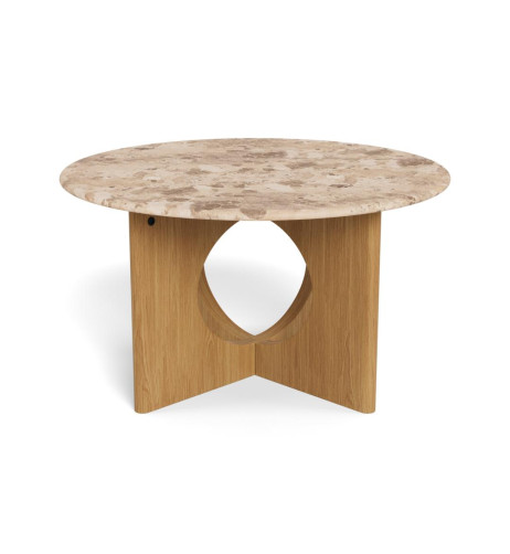 Stolik kawowy Foley - Top marmurowy brązowy Latte Fornir dębowy bazowy matowy Ø80x42 cm 2