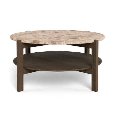 Stolik kawowy Dorsett - Top marmurowy brązowy Latte Dąb podstawowy wędzony Ø80x40 cm 2