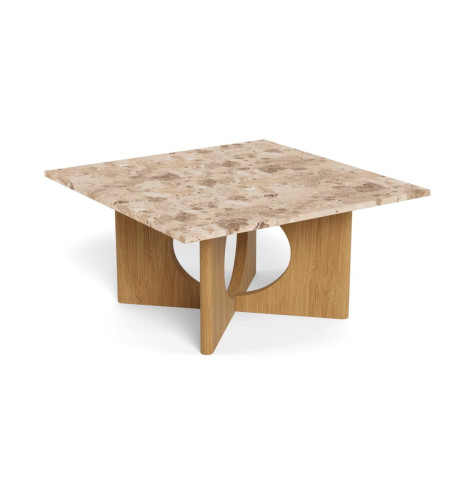Stolik kawowy Foley - Top marmurowy brązowy Latte Fornir dębowy bazowy matowy 80x80x42 cm